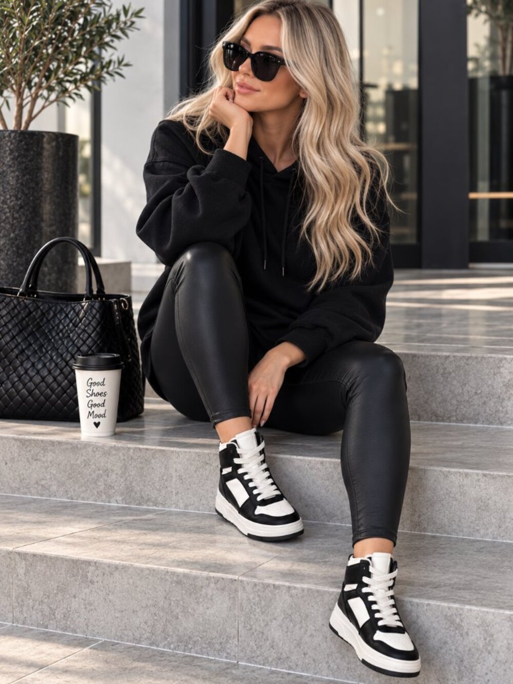 🖤🤍 Black & White High-Top Sneakers – Size 7